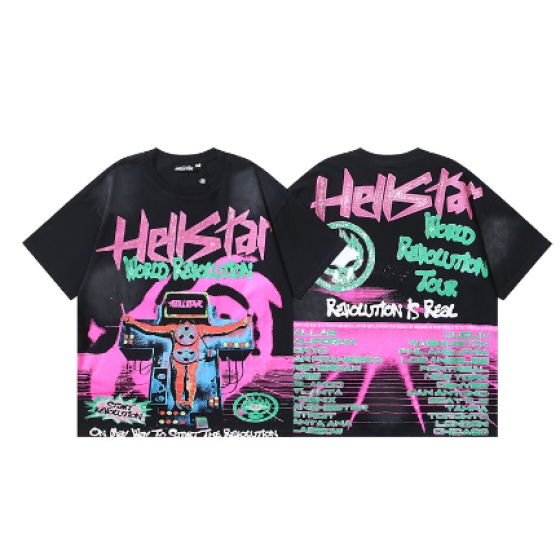 Hellstar Washed Retro Trendy Print Short-Sleeve T-Shirt
